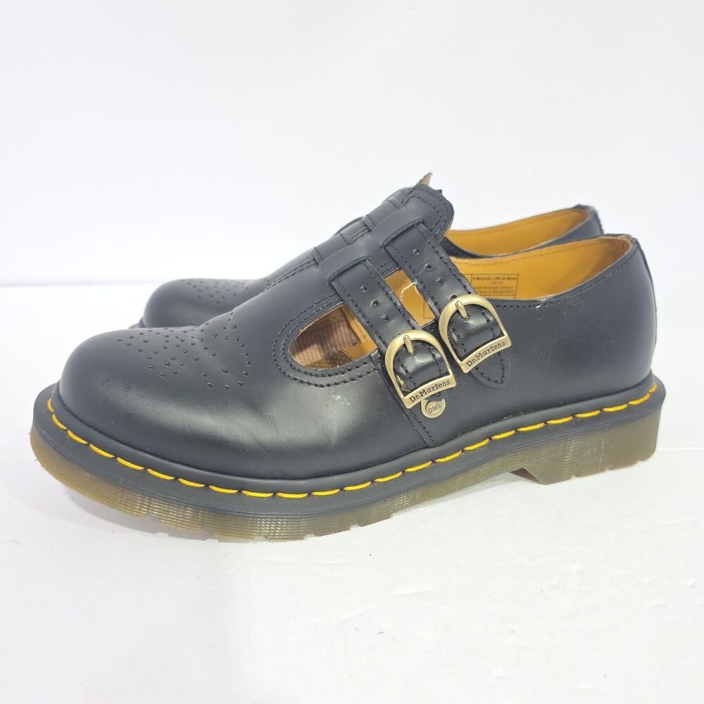 Dr. Martens 12916 Mary Jane Double Buckle Leather Shoes Black Size EU 42 US 10